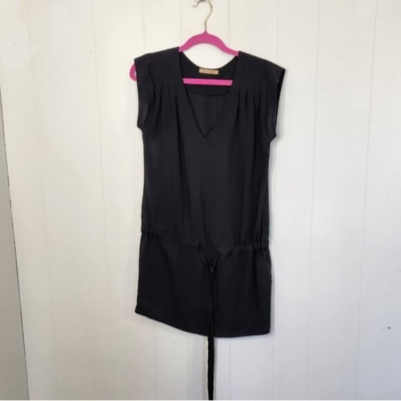 Sessun Black Mini Dress Tunic Short Sleeve Sleeveless V-Neck 100% Silk Capsule - Picture 1 of 8